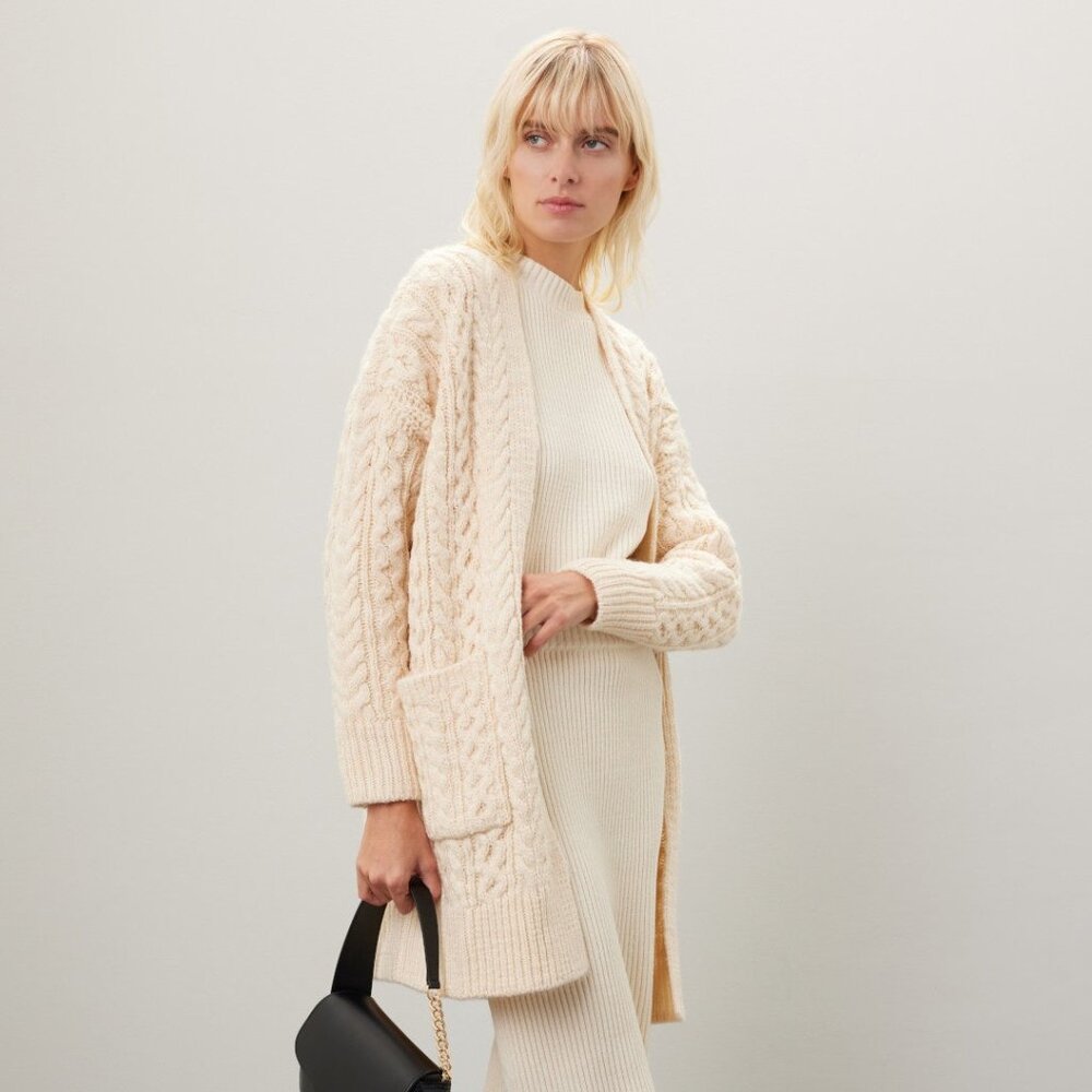 Cable-Knit Long Cardigan